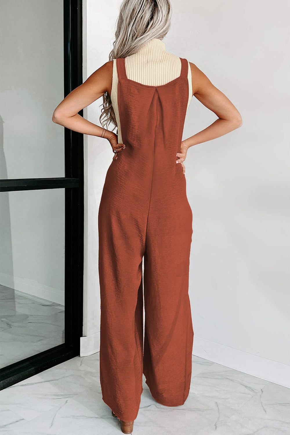 Square Neck Wide Strap Jumpsuit - The Boutie Shop