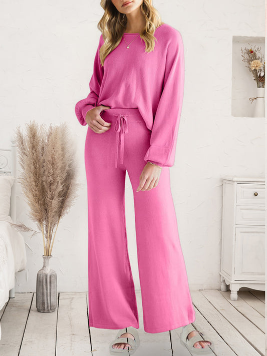 Long Sleeve Lounge Top and Drawstring Pants Set - The Boutie Shop