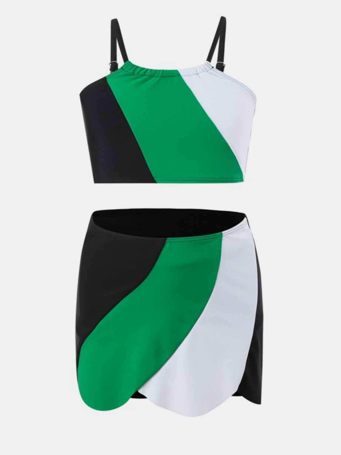 Color Block Top, Brief and Skirt Swim Set - The Boutie Shop