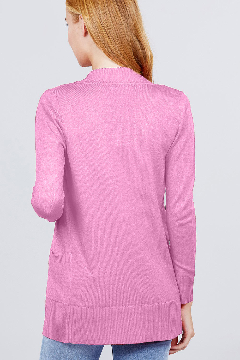 ACTIVE BASIC Ribbed Trim Open Front Cardigan - The Boutie Shop