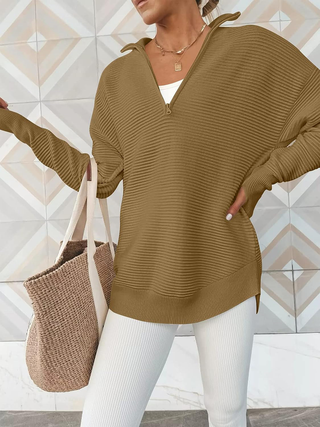 Half Zip Long Sleeve Knit Top - The Boutie Shop