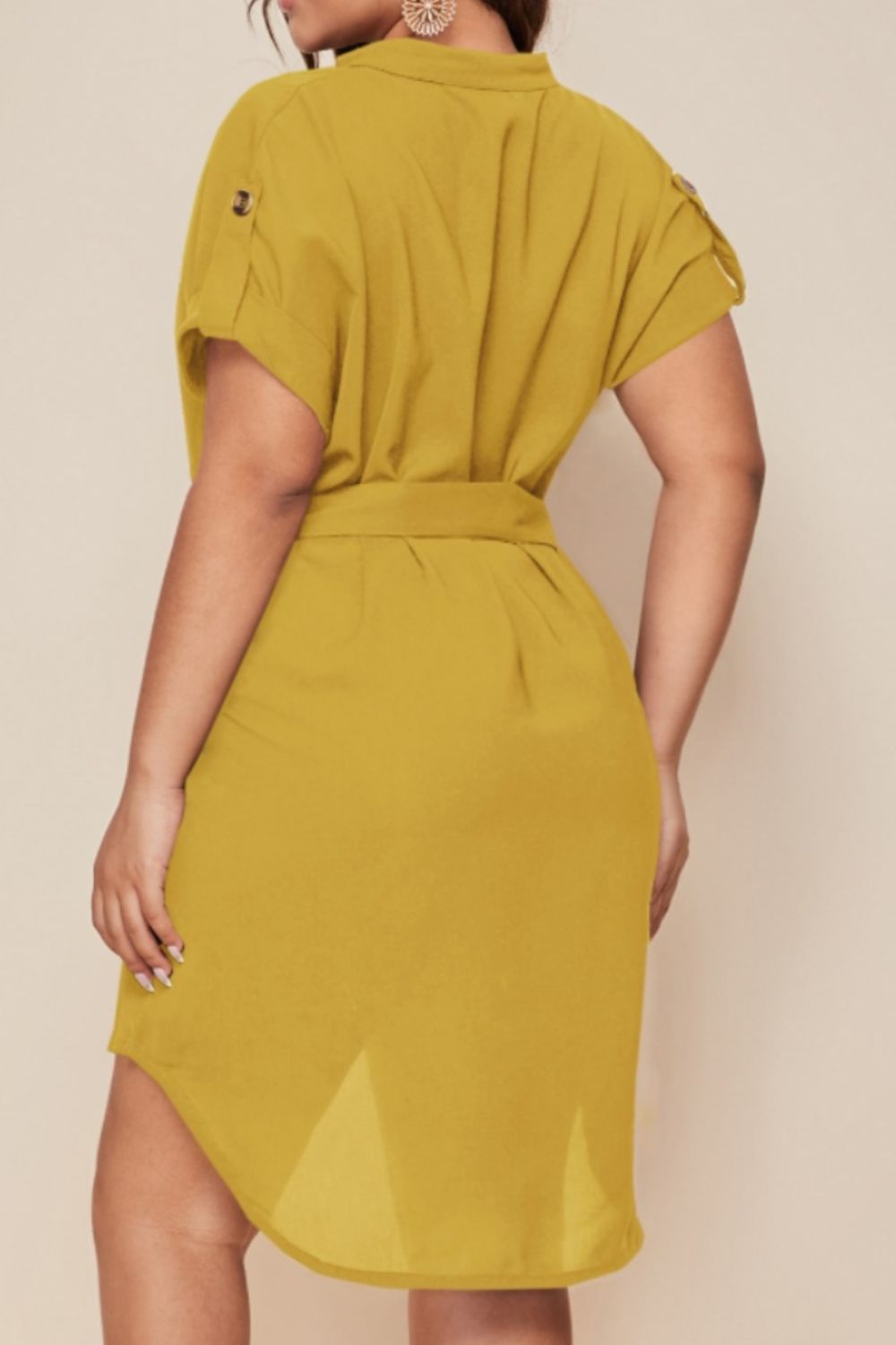 Plus Size Notched Tie Waist Mini Dress - The Boutie Shop