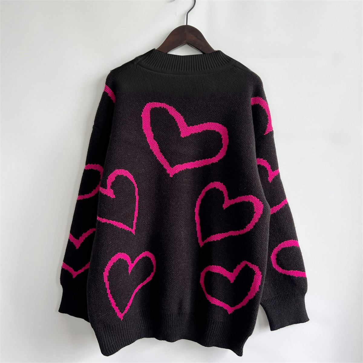 Heart Pattern Long Sleeve Sweater - The Boutie Shop