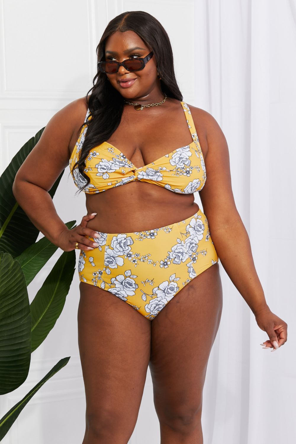 Marina West Swim Take A Dip Twist High-Rise Bikini in Mustard - The Boutie Shop