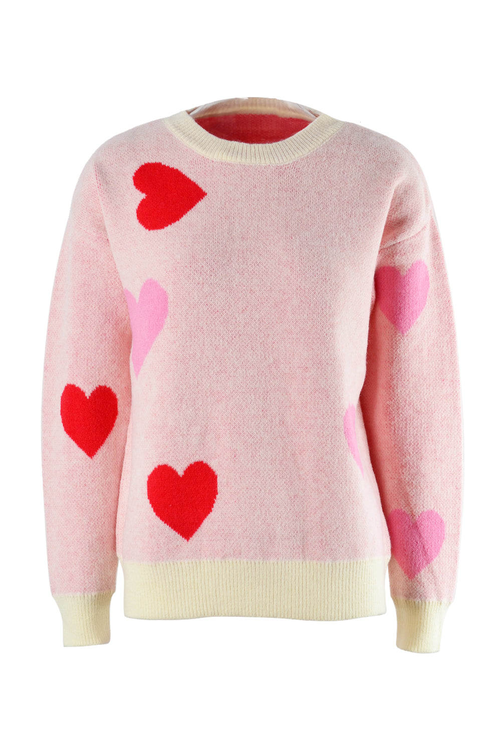 Angel Wings Heart Round Neck Droppped Shoulder Sweater - The Boutie Shop