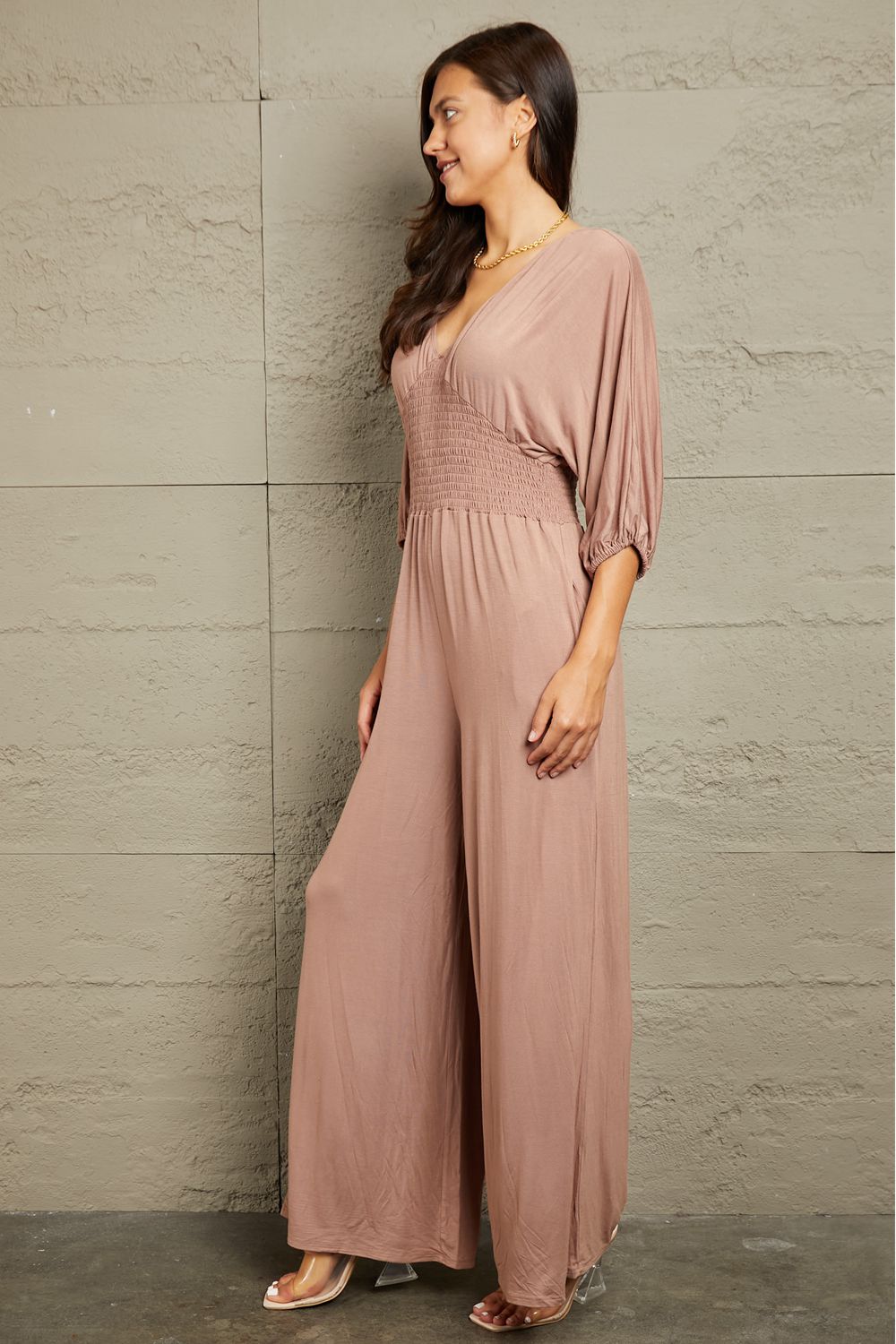 Culture Code Full Size Smocking Waist Jumpsuit - The Boutie Shop