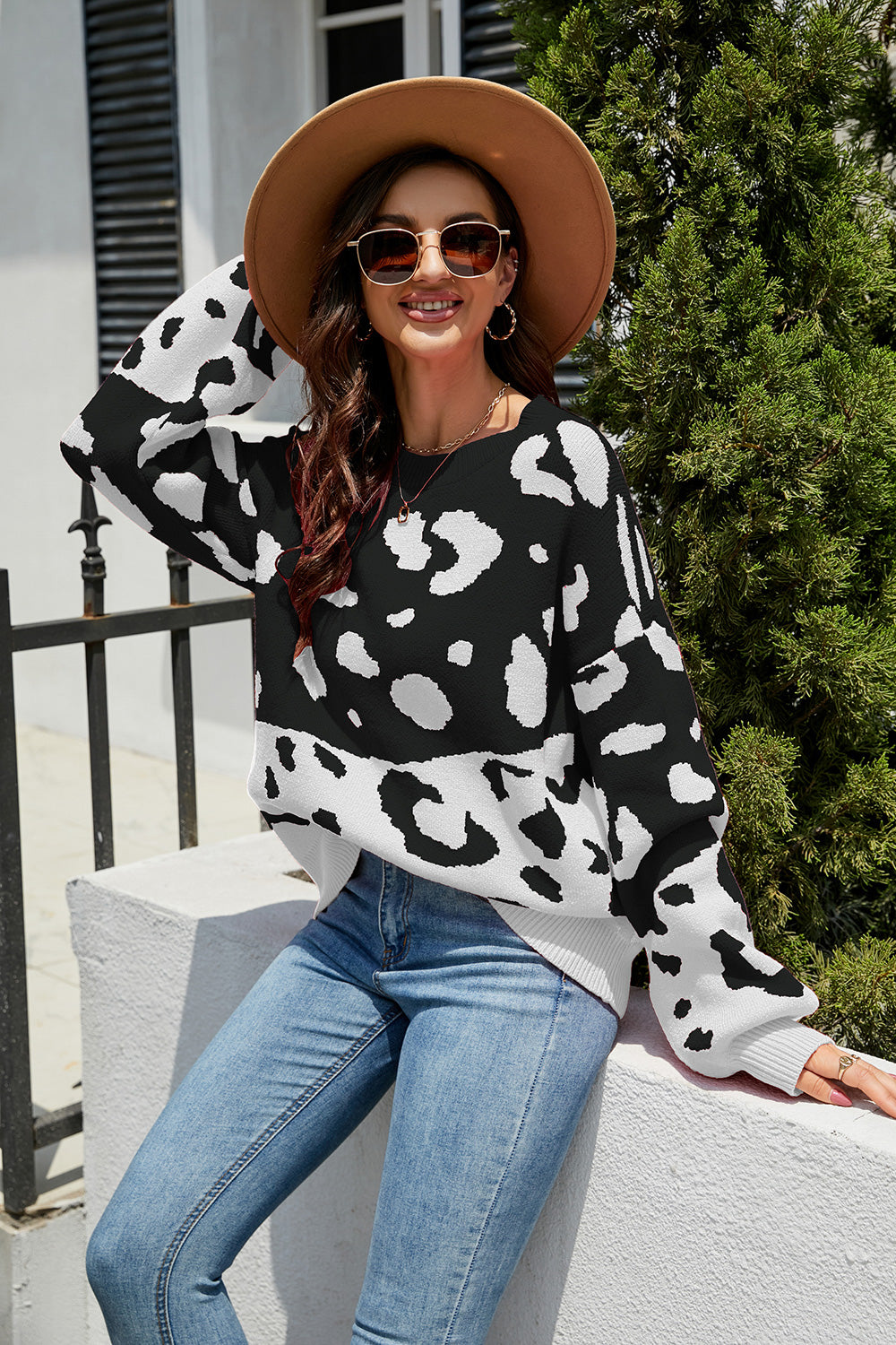 Leopard Drop Shoulder Sweater - The Boutie Shop