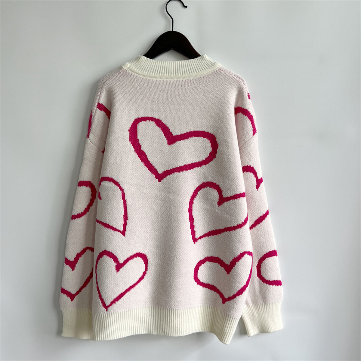 Heart Pattern Long Sleeve Sweater - The Boutie Shop