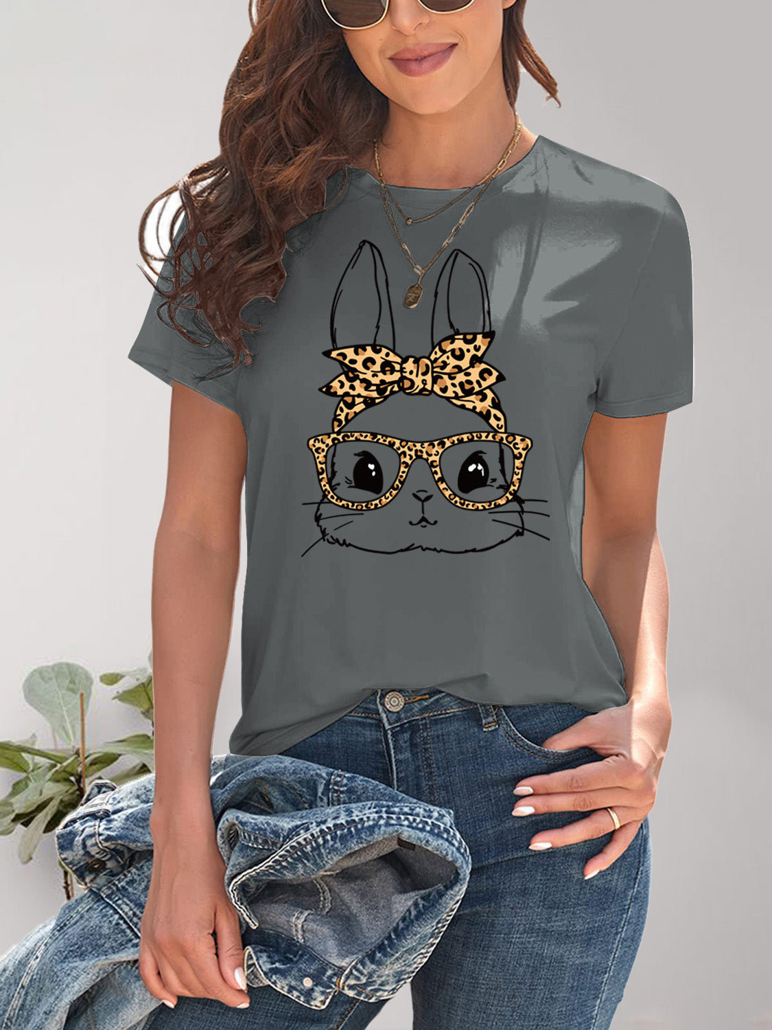 Rabbit Graphic Round Neck Short Sleeve T-Shirt - The Boutie Shop