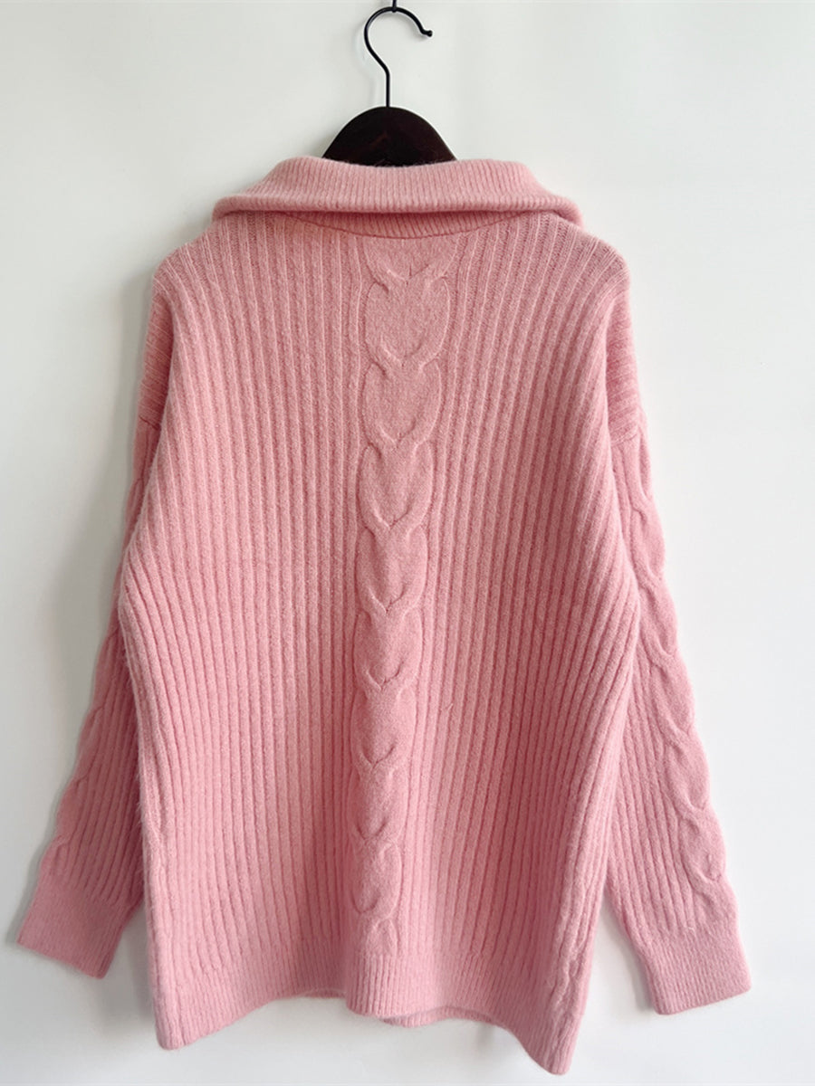 Ribbed Half Zip Long Sleeve Sweater - The Boutie Shop