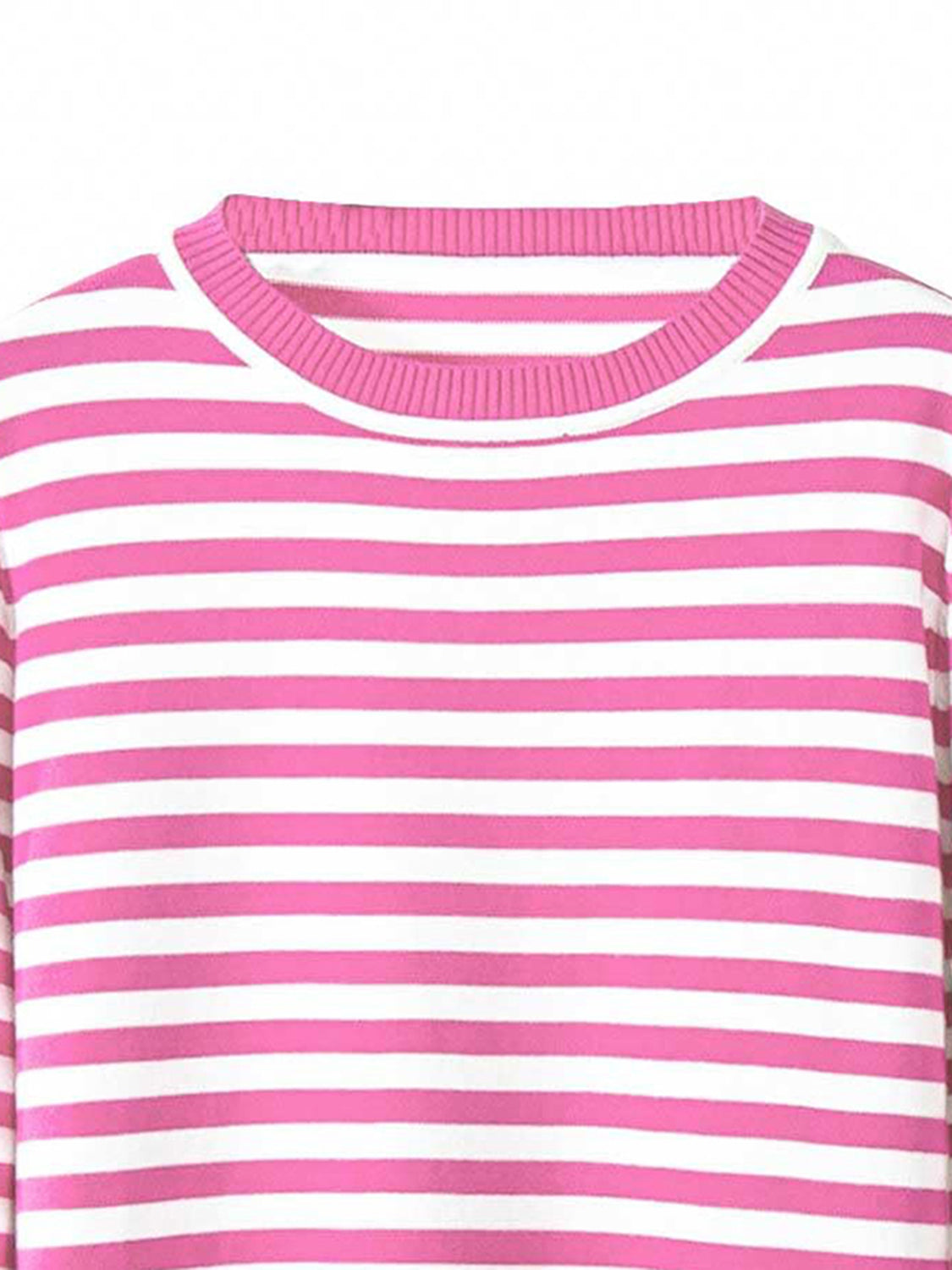 Striped Round Neck Long Sleeve Sweater - The Boutie Shop