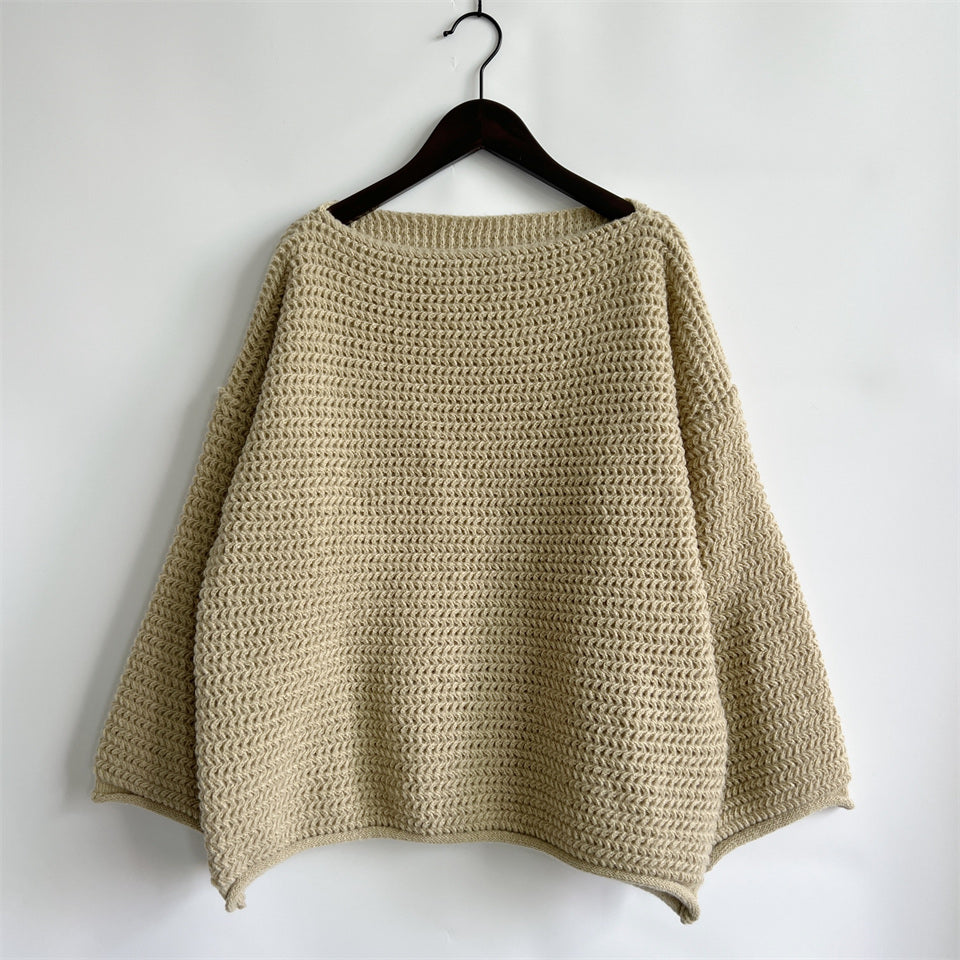 Openwork Boat Neck Long Sleeve Sweater - The Boutie Shop