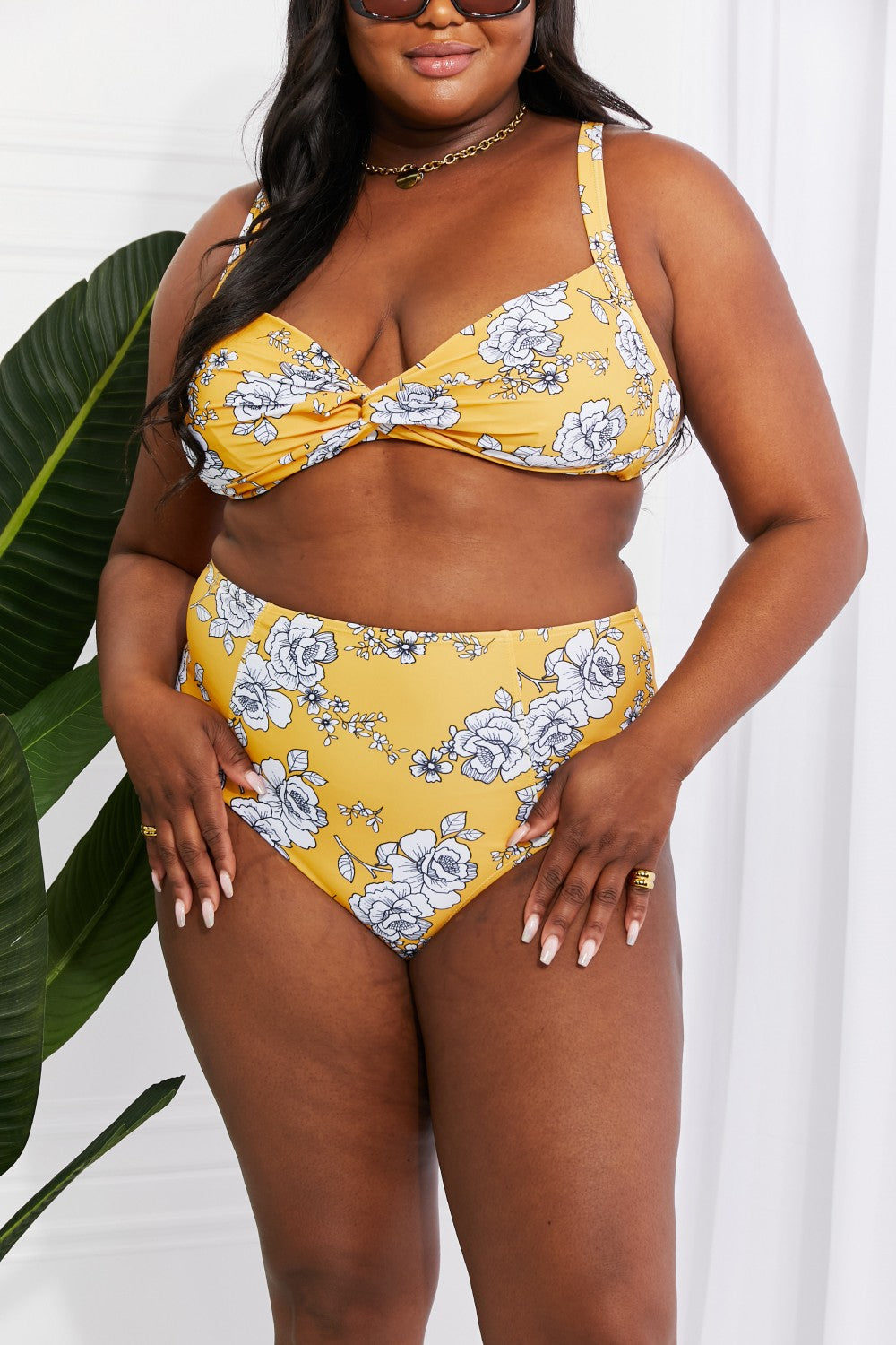 Marina West Swim Take A Dip Twist High-Rise Bikini in Mustard - The Boutie Shop