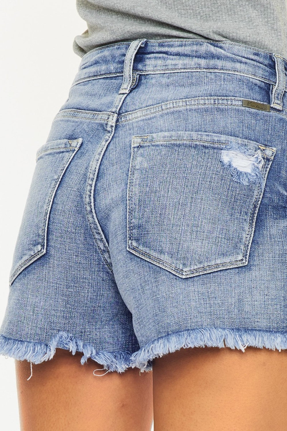 Kancan Distressed Raw Hem Denim Shorts - The Boutie Shop