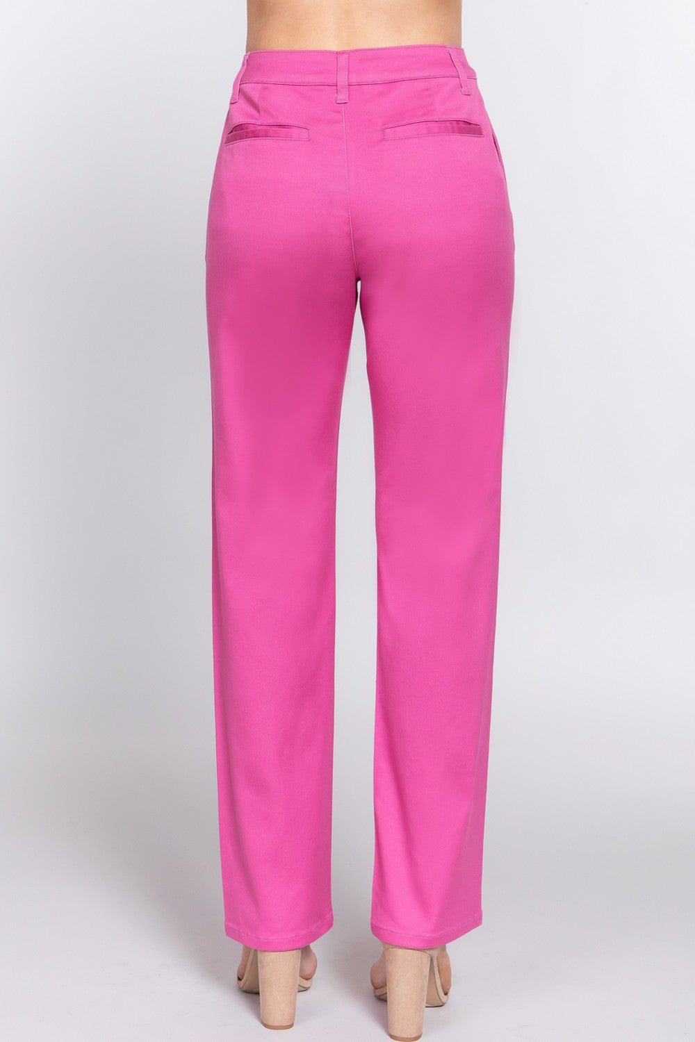 ACTIVE BASIC High Waist Straight Twill Pants - The Boutie Shop