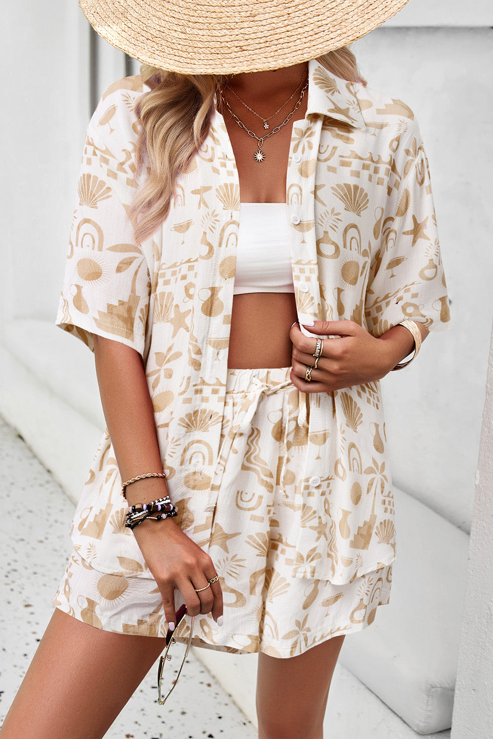 Devine Printed Button Up Shirt and Shorts Set - The Boutie Shop