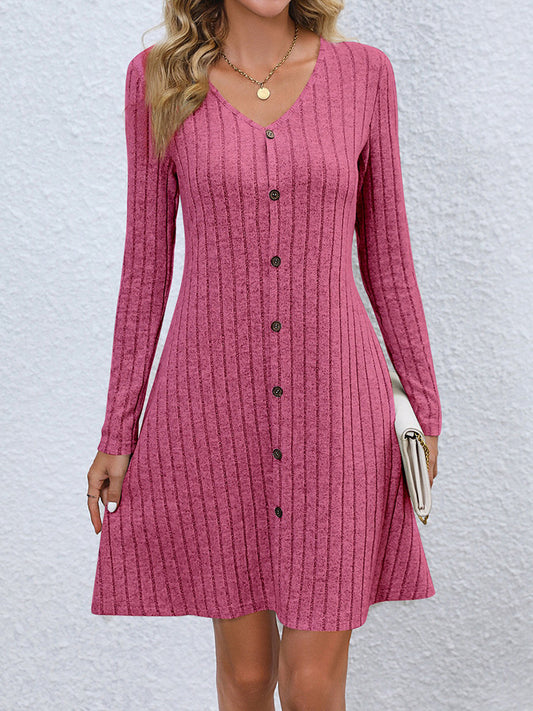 V-Neck Long Sleeve Mini Dress - The Boutie Shop