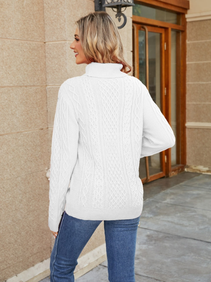 Cable-Knit Mock Neck Sweater - The Boutie Shop