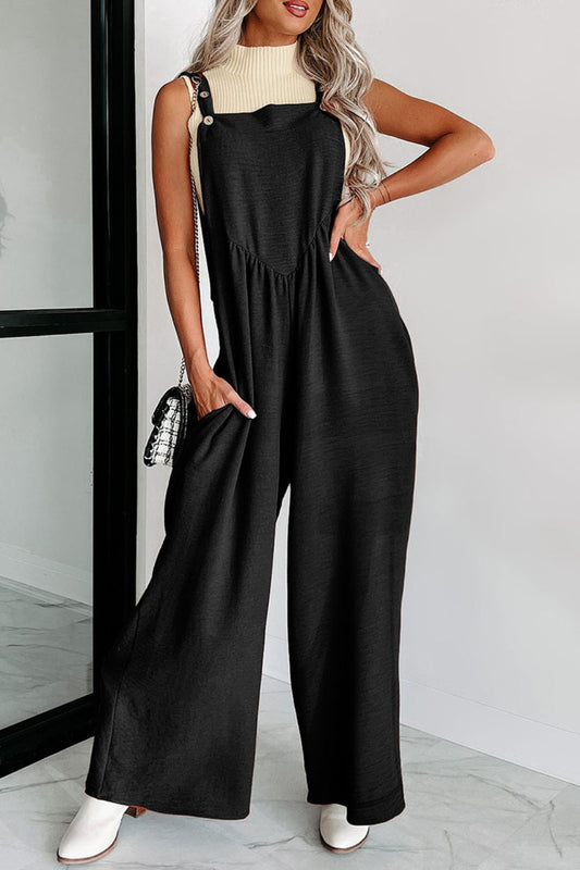 Square Neck Wide Strap Jumpsuit - The Boutie Shop