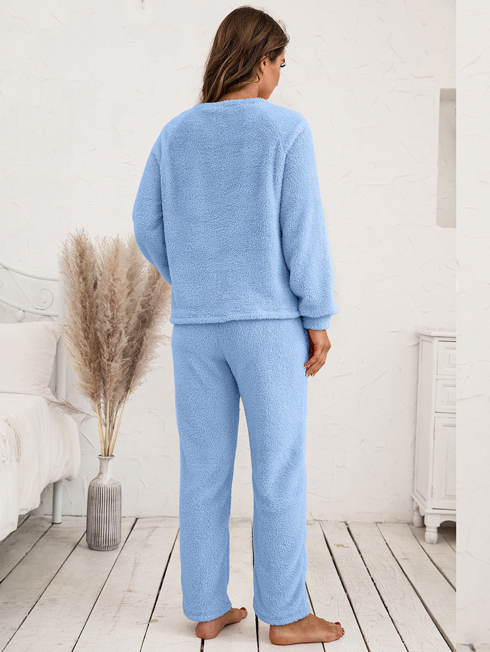 Ivy Lane Teddy Long Sleeve Top and Pants Lounge Set - The Boutie Shop