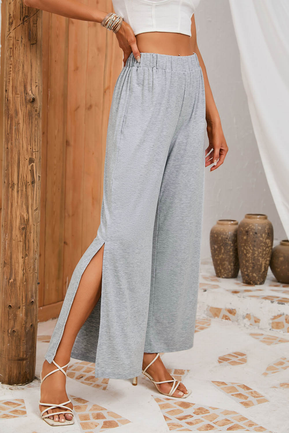 Slit Elastic Waist Pants - The Boutie Shop