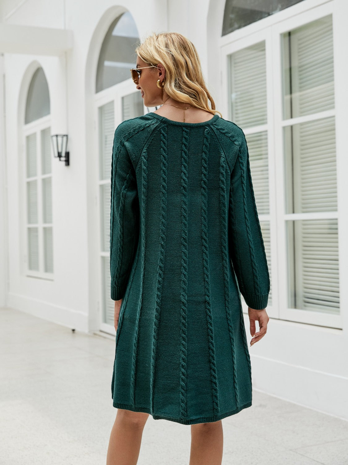 Cable-Knit Long Sleeve Sweater Dress - The Boutie Shop