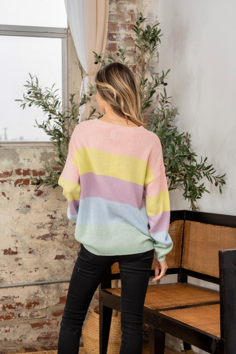 Sew In Love Full Size Color Block Round Neck Dropped Shoulder Sweater - The Boutie Shop