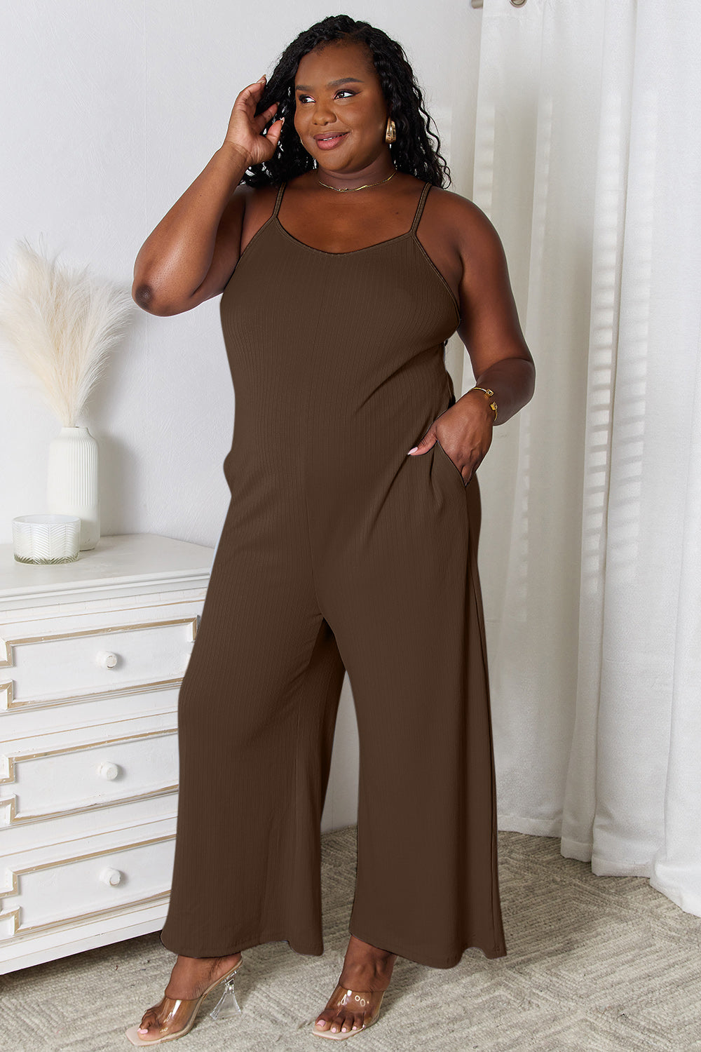 Basic Bae Full Size Spaghetti Strap V-Neck Jumpsuit - The Boutie Shop