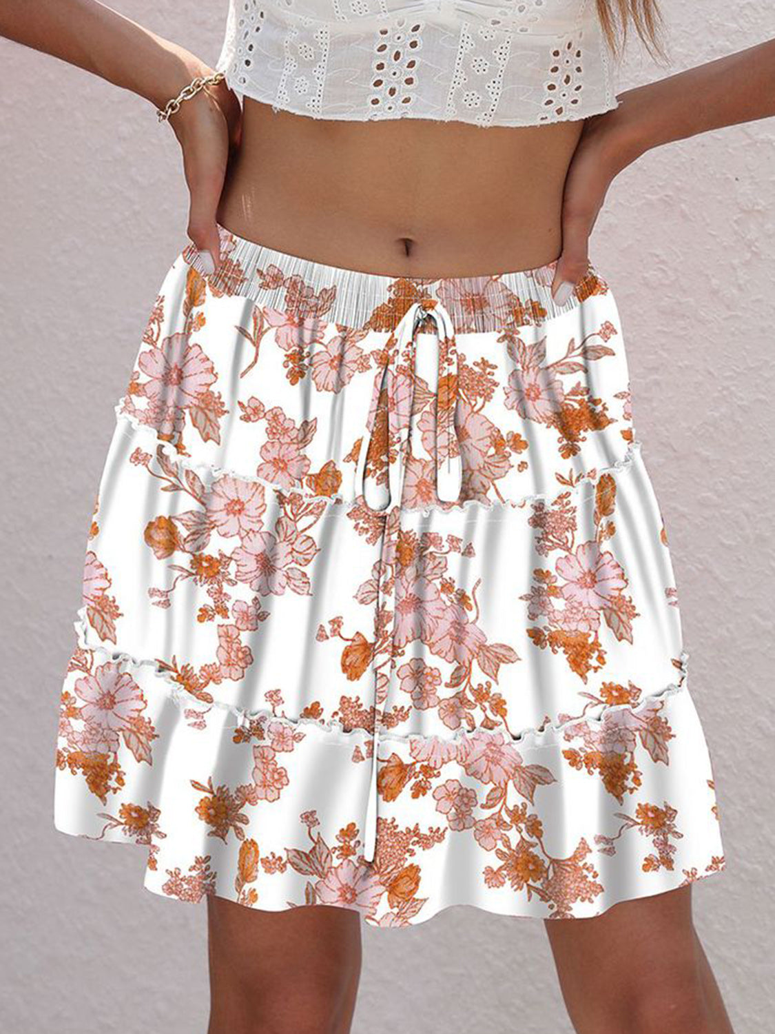 Printed Elastic Waist Mini Skirt - The Boutie Shop