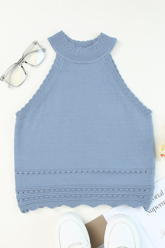 Eyelet Mock Neck Tank - The Boutie Shop