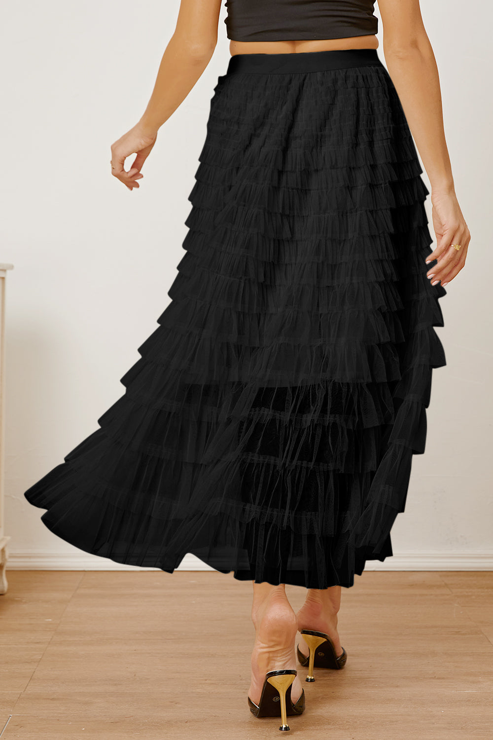 Ruched High Waist Tiered Skirt - The Boutie Shop