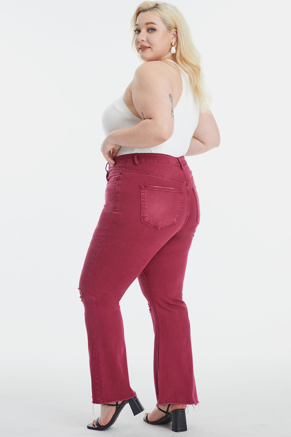 BAYEAS Full Size High Waist Distressed Raw Hem Flare Jeans - The Boutie Shop