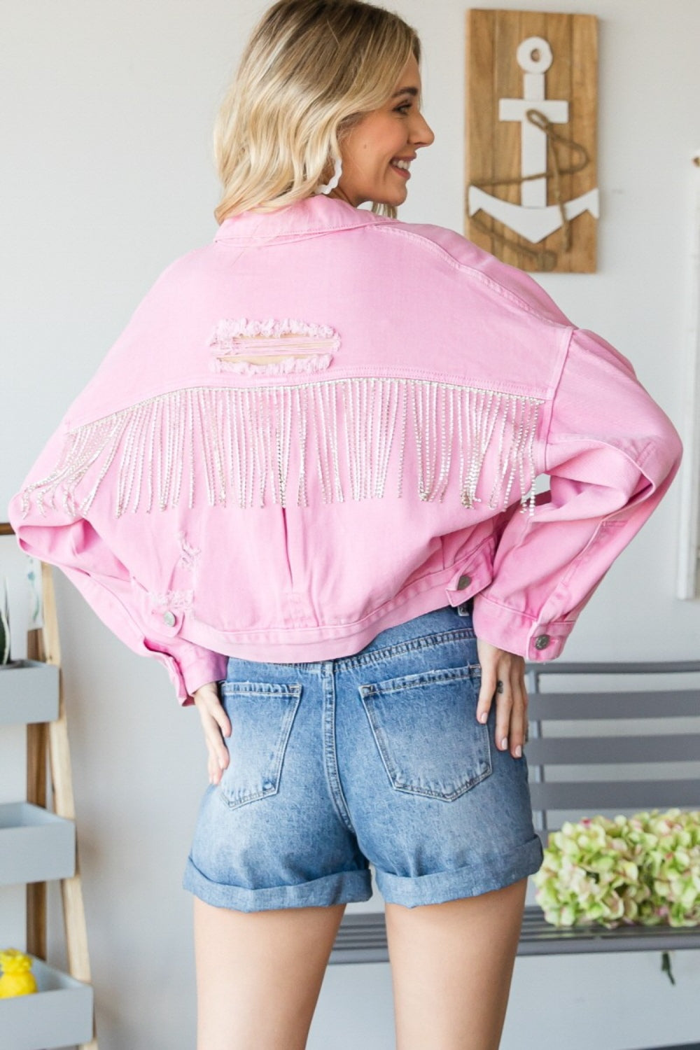 Veveret Fringe Distressed Button Up Denim Jacket - The Boutie Shop