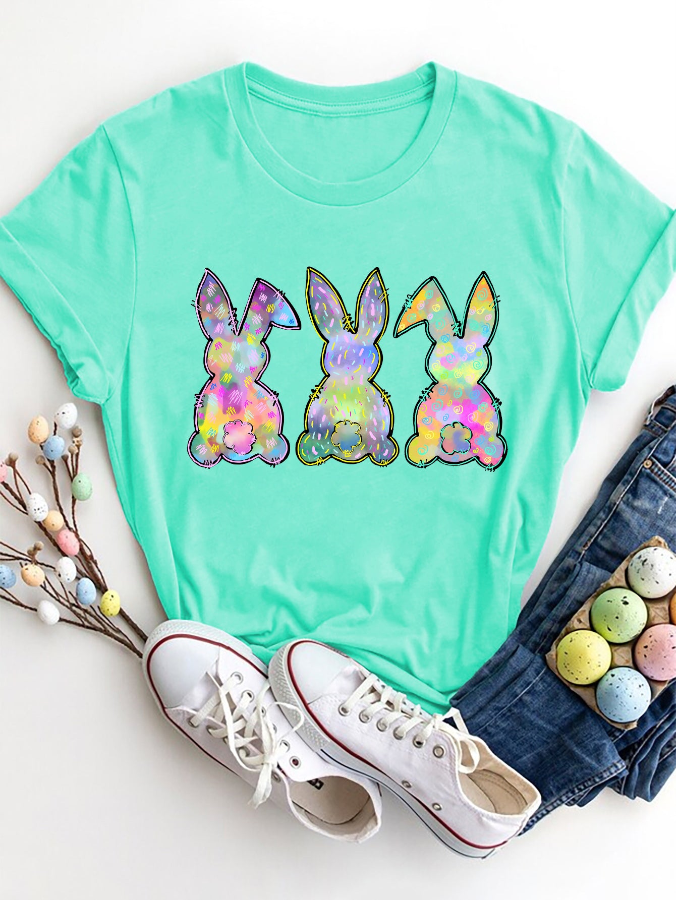 Rabbit Round Neck Short Sleeve T-Shirt - The Boutie Shop