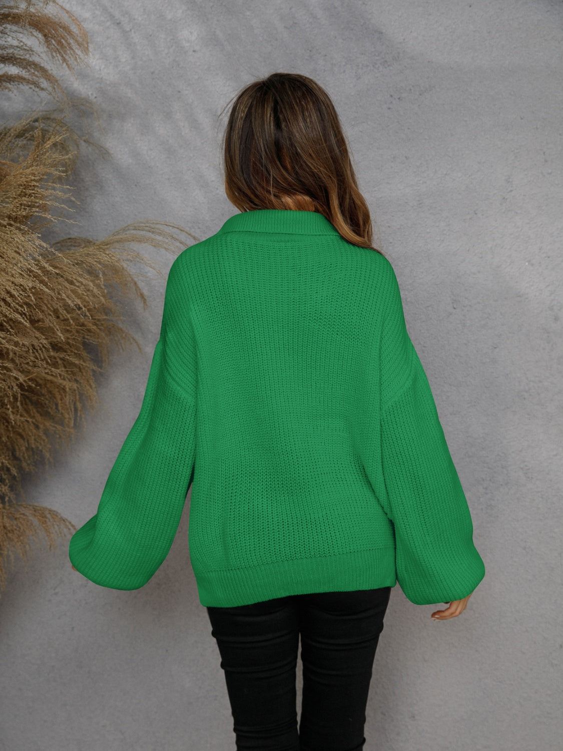 Angel Wings Half Zip Dropped Shoulder Sweater - The Boutie Shop