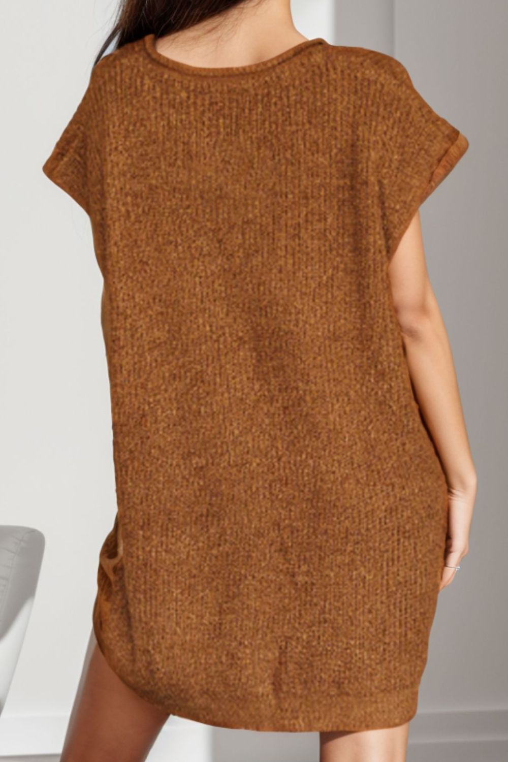 Notched Cap Sleeve Mini Sweater Dress - The Boutie Shop