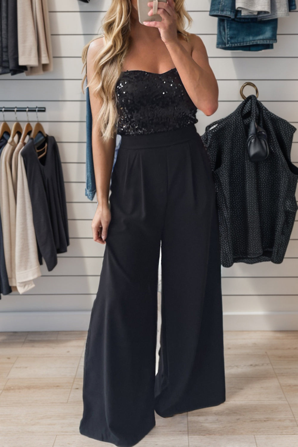 Sequin Tube Wide Leg Jumpsuit - The Boutie Shop