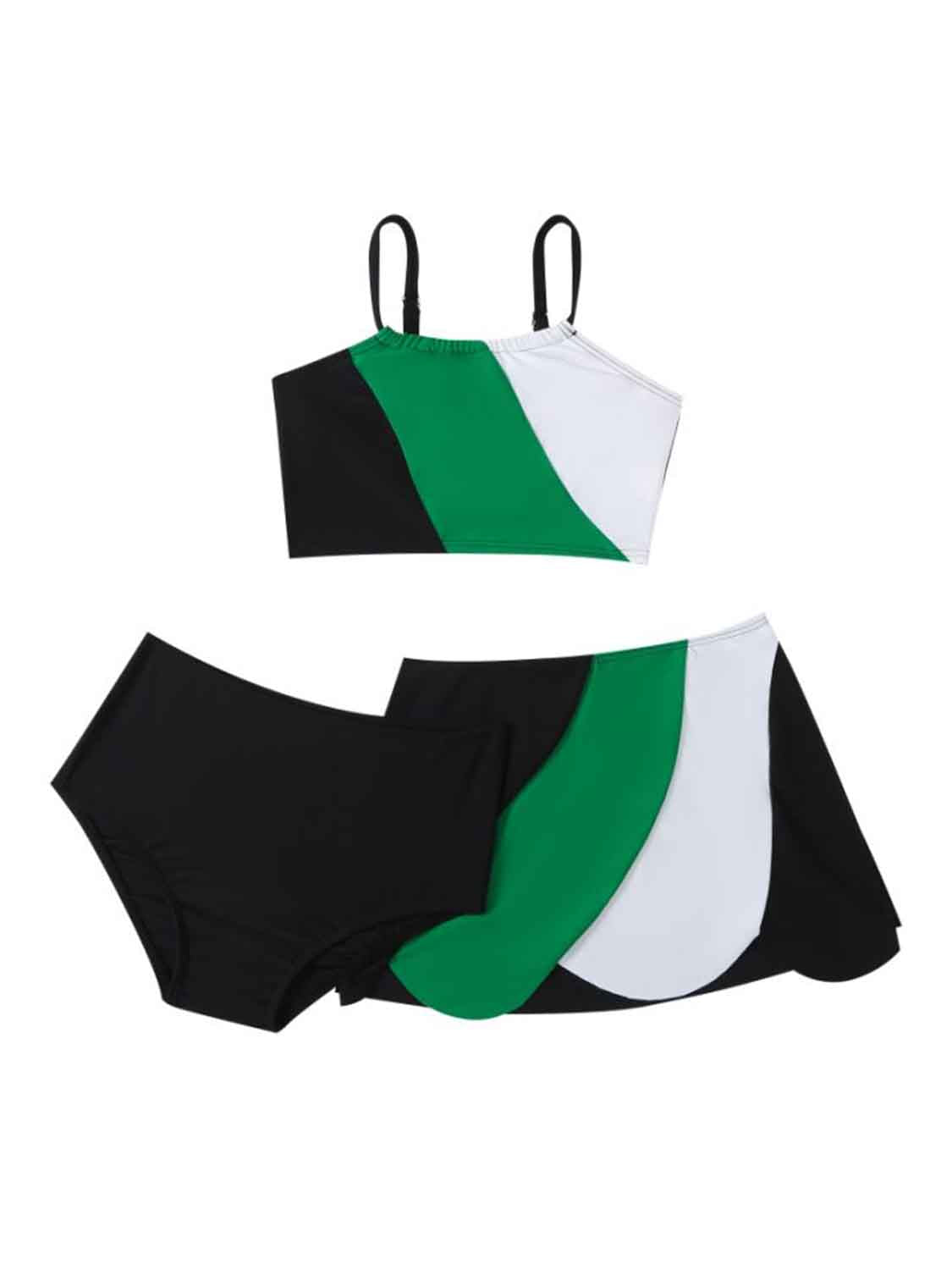 Color Block Top, Brief and Skirt Swim Set - The Boutie Shop