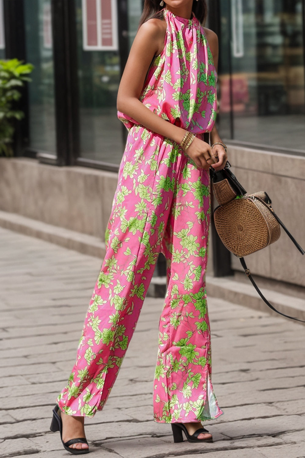 MeiMei Printed Mock Neck Sleeveless Jumpsuit - The Boutie Shop