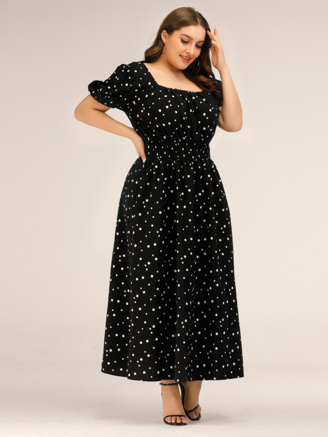 Plus Size Polka Dot Square Neck Dress - The Boutie Shop