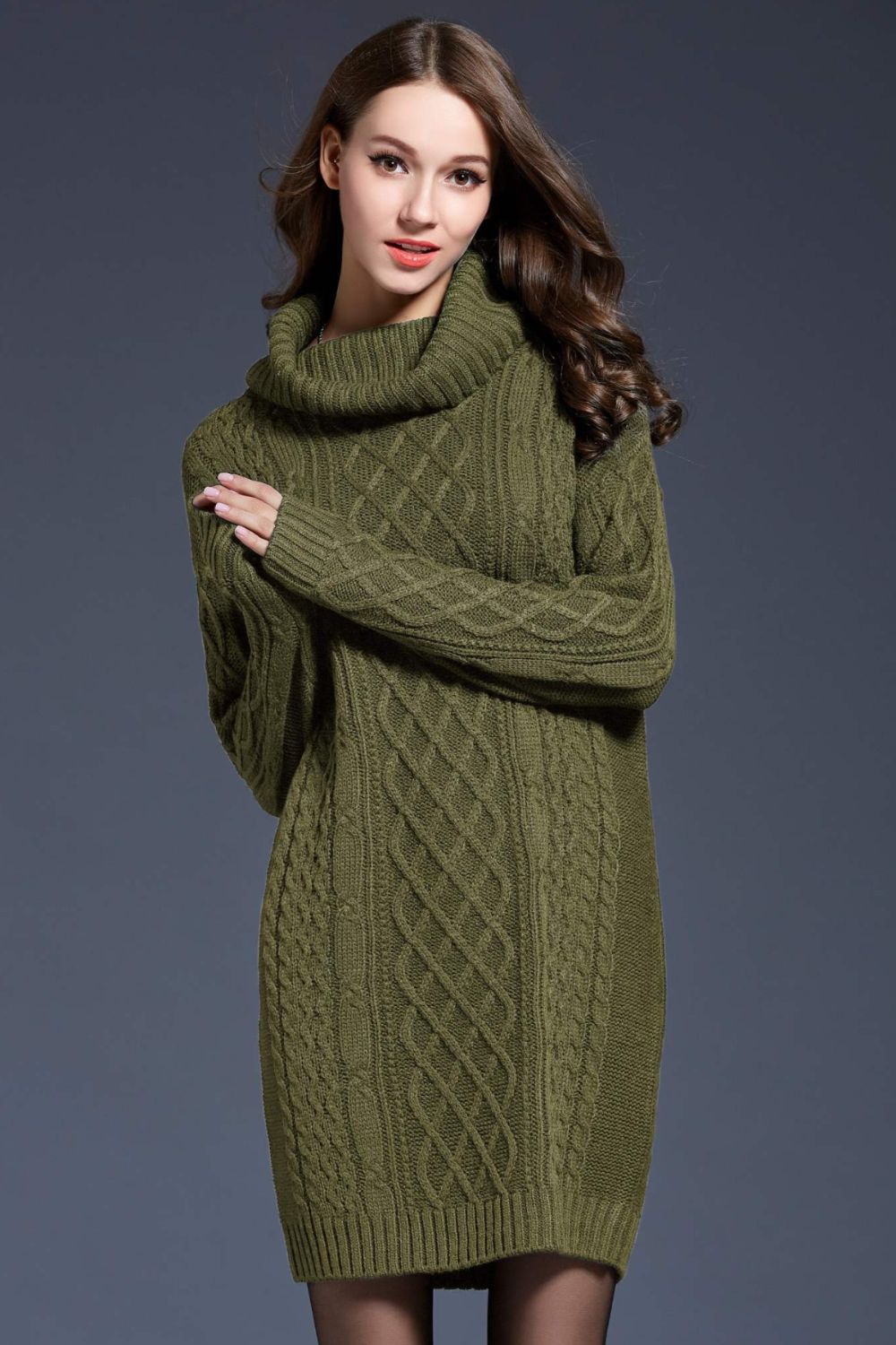 Woven Right Full Size Mixed Knit Cowl Neck Dropped Shoulder Sweater Dress - The Boutie Shop