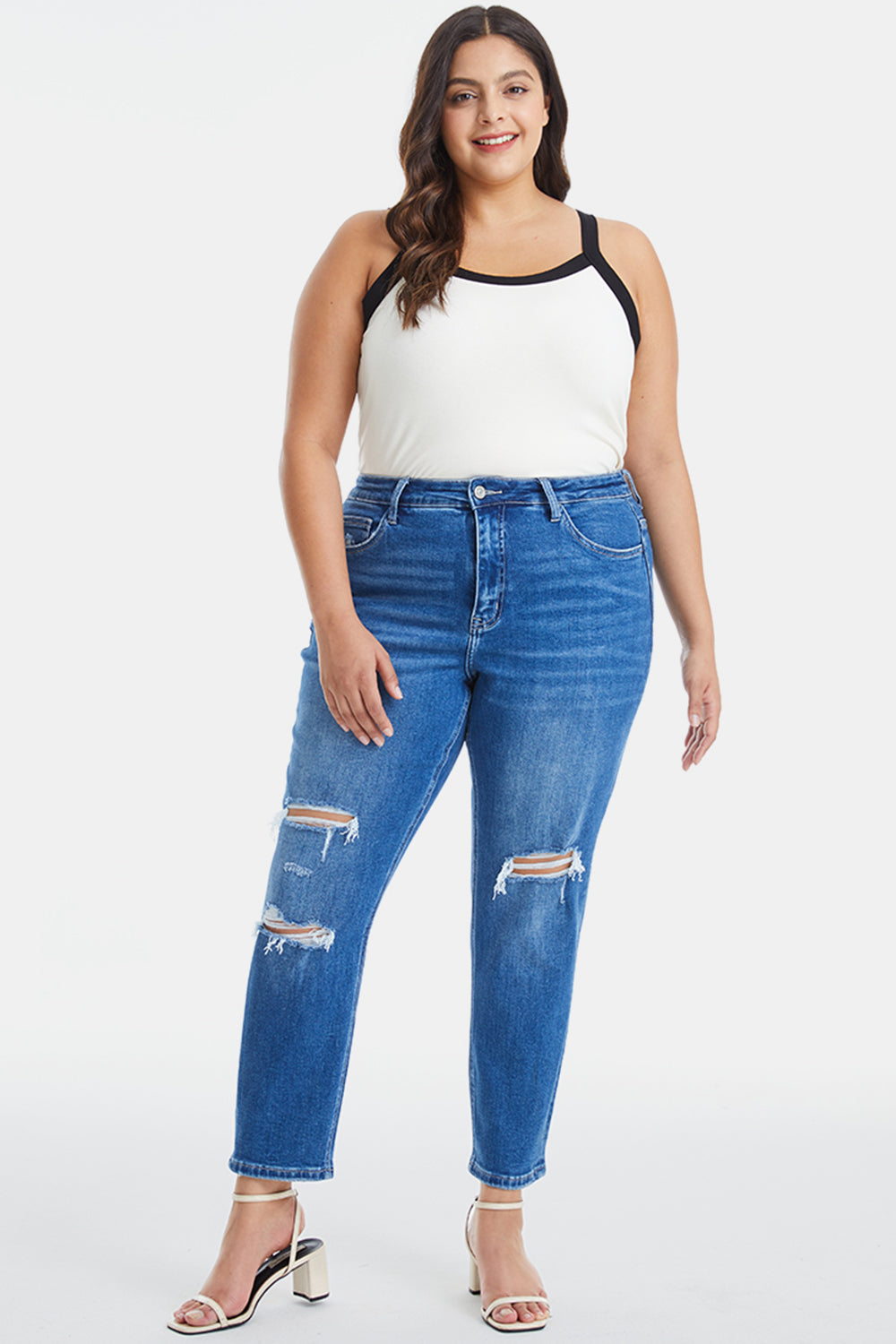 BAYEAS Full Size Distressed High Waist Mom Jeans - The Boutie Shop