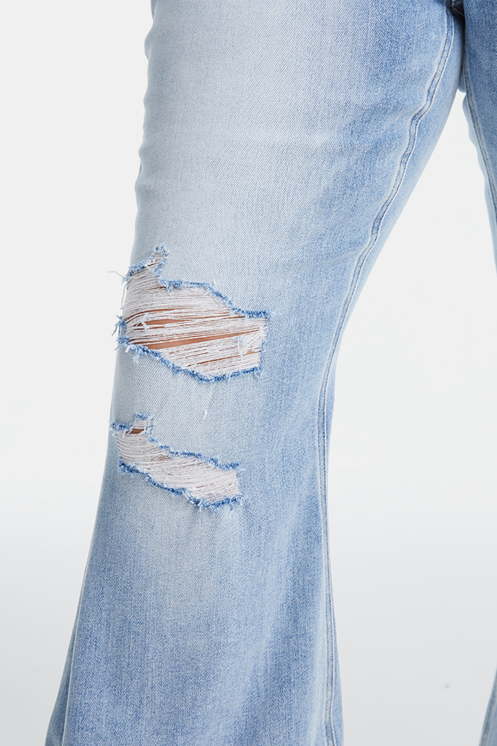 BAYEAS Full Size Distressed Raw Hem High Waist Flare Jeans - The Boutie Shop