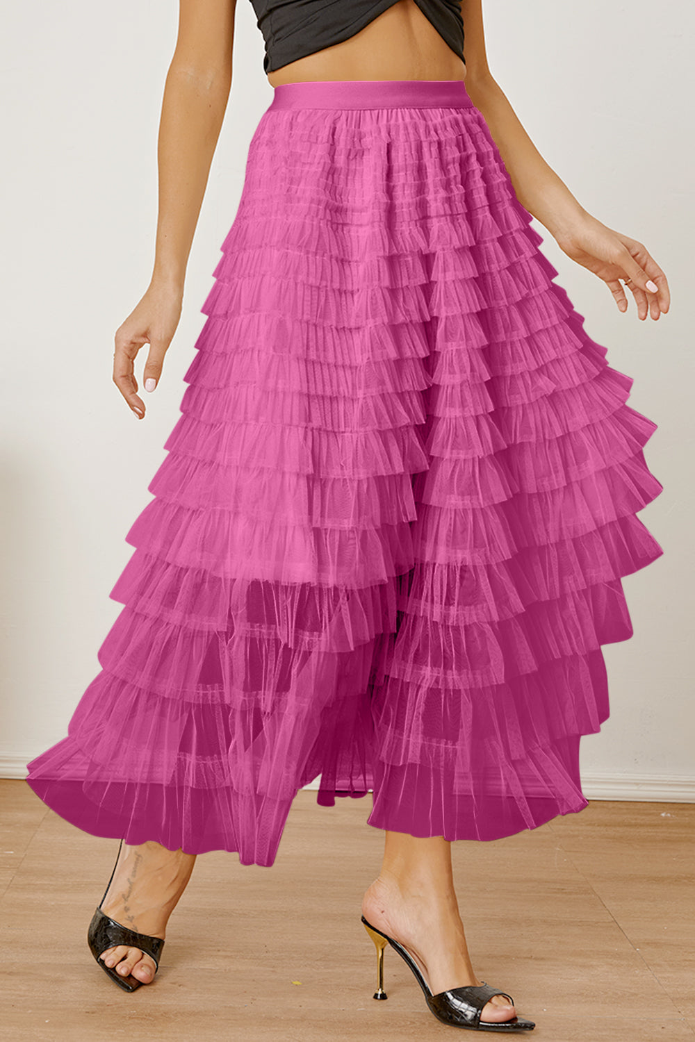 Ruched High Waist Tiered Skirt - The Boutie Shop