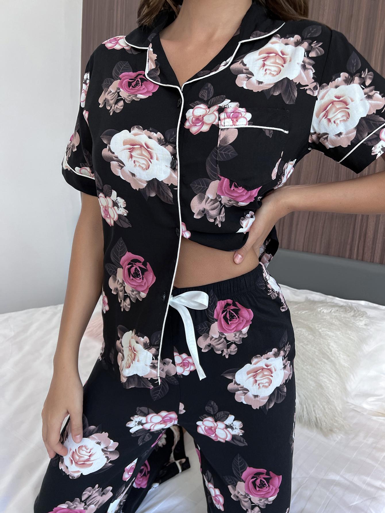 Floral Short Sleeve Shirt and Pants Lounge Set - The Boutie Shop