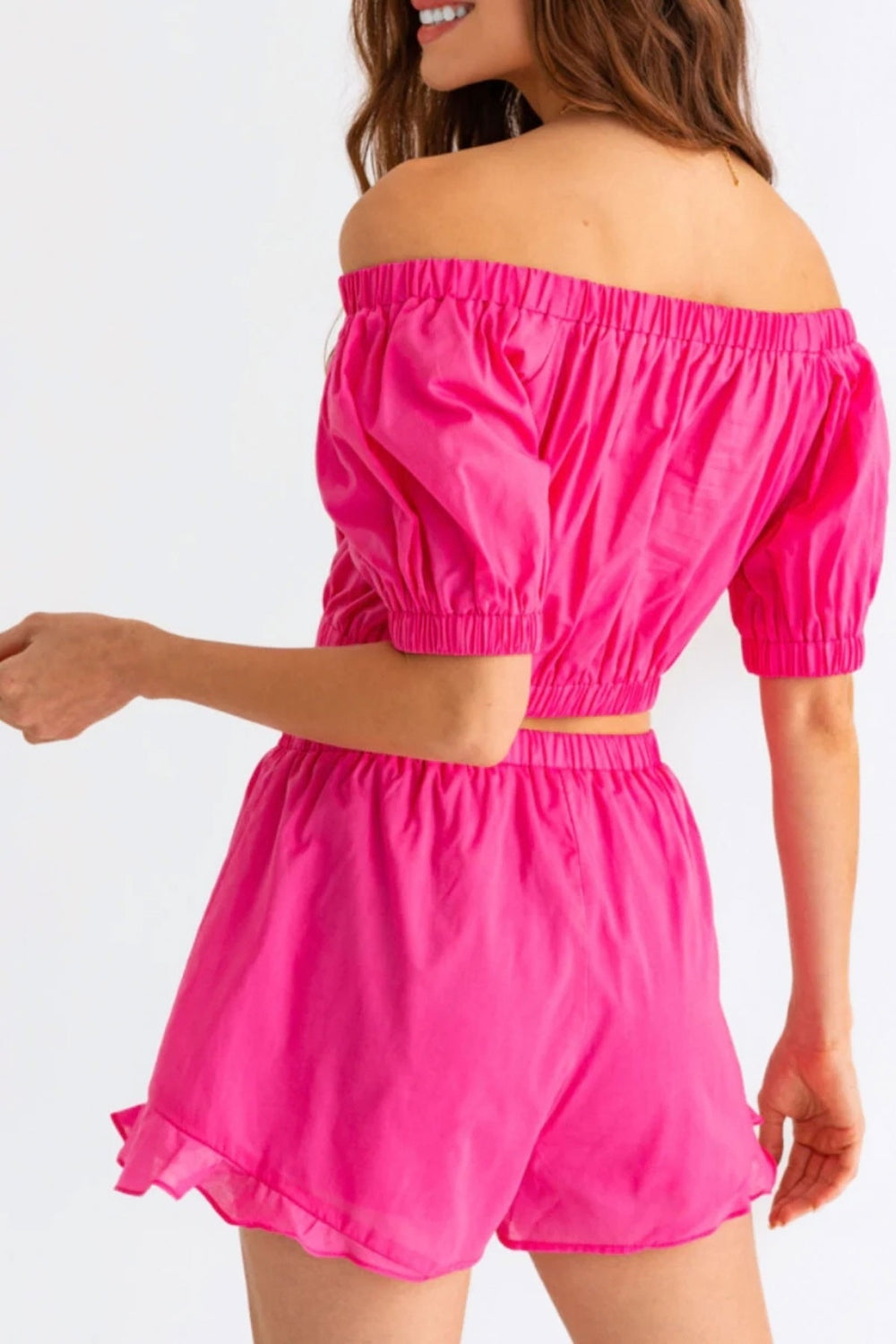 Le Lis Off Shoulder Crop Top and Ruffled Shorts Set - The Boutie Shop