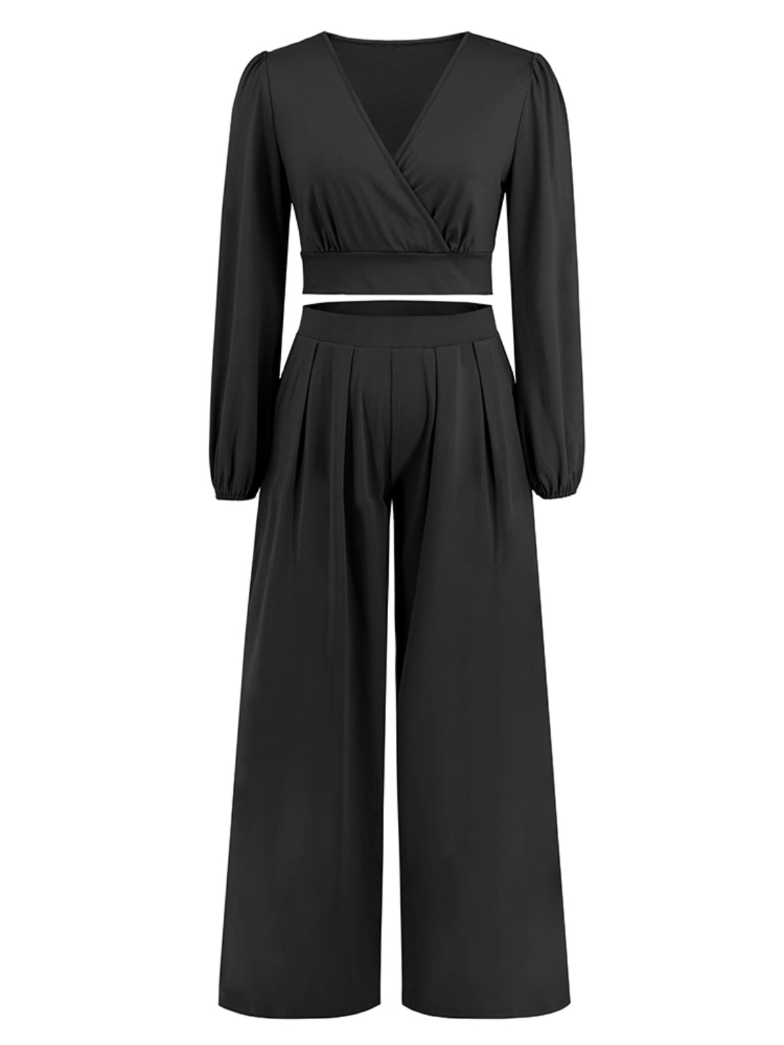 Surplice Top and Wide Leg Pants Set - The Boutie Shop