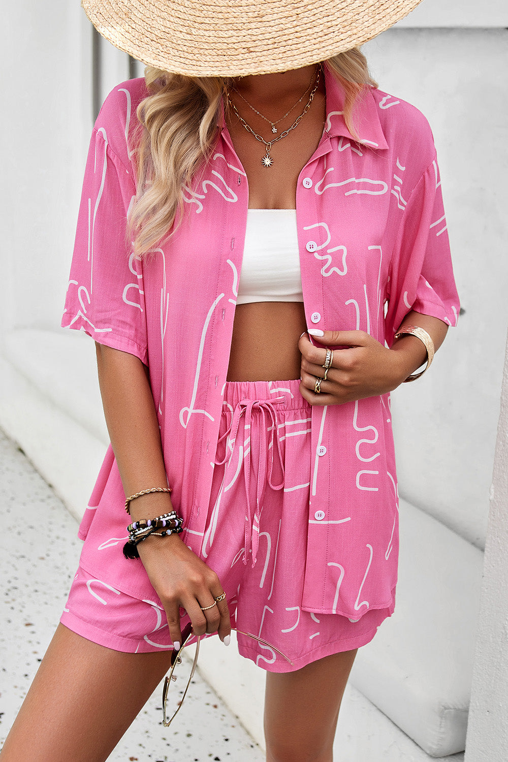 Devine Printed Button Up Shirt and Shorts Set - The Boutie Shop