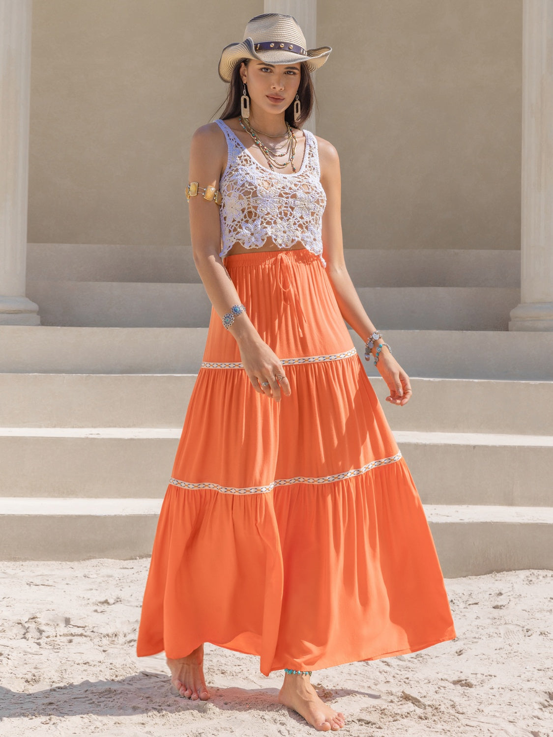 High Waist Maxi Tiered Skirt - The Boutie Shop