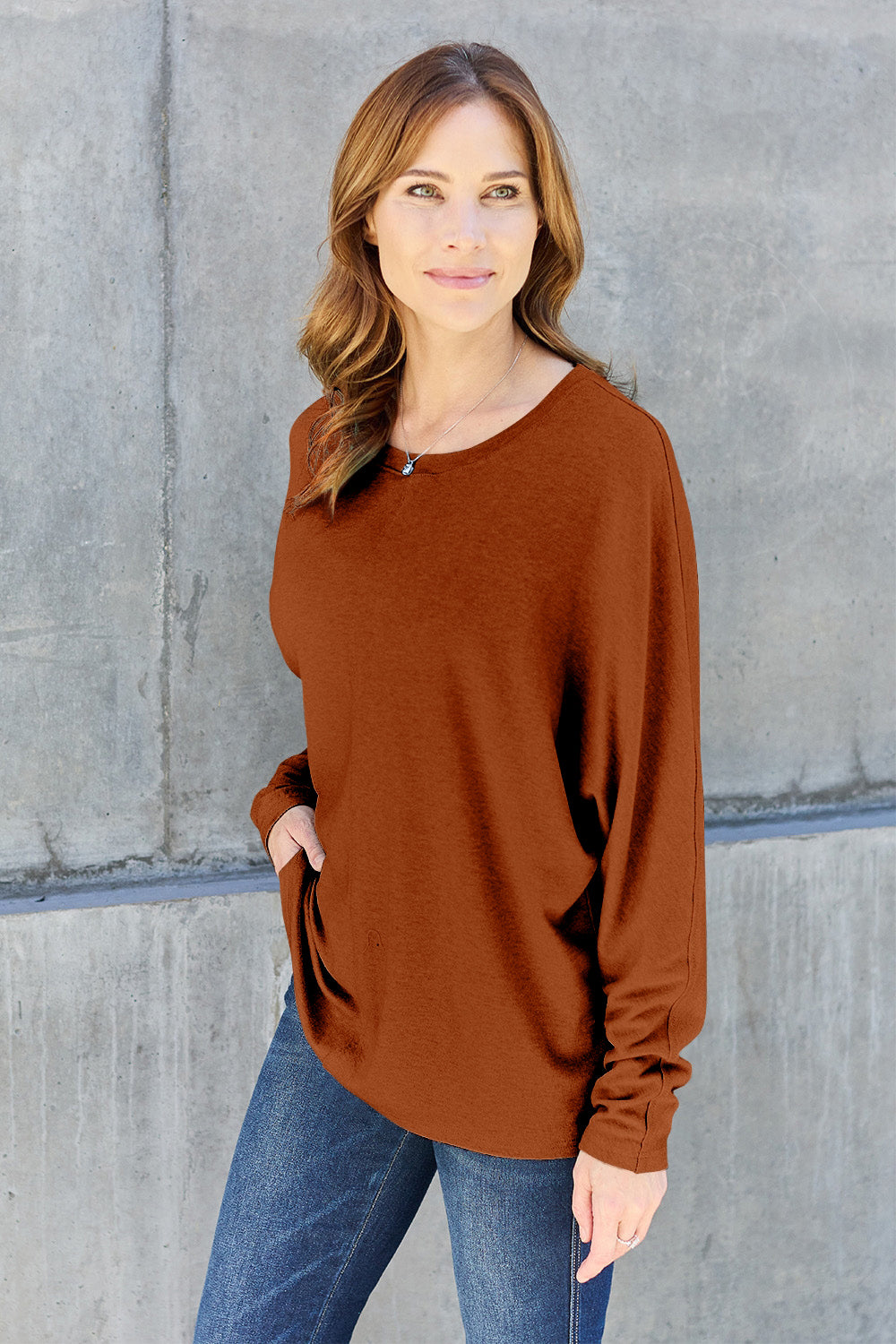 Double Take Full Size Round Neck Long Sleeve T-Shirt - The Boutie Shop